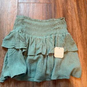 Altar'd State Olive Green Smocked Ruffle Skater Skirt